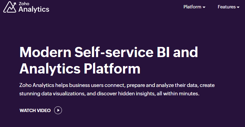 Zoho Analytics Homepage Screenshot Zoho Analytics Homepage Screenshot