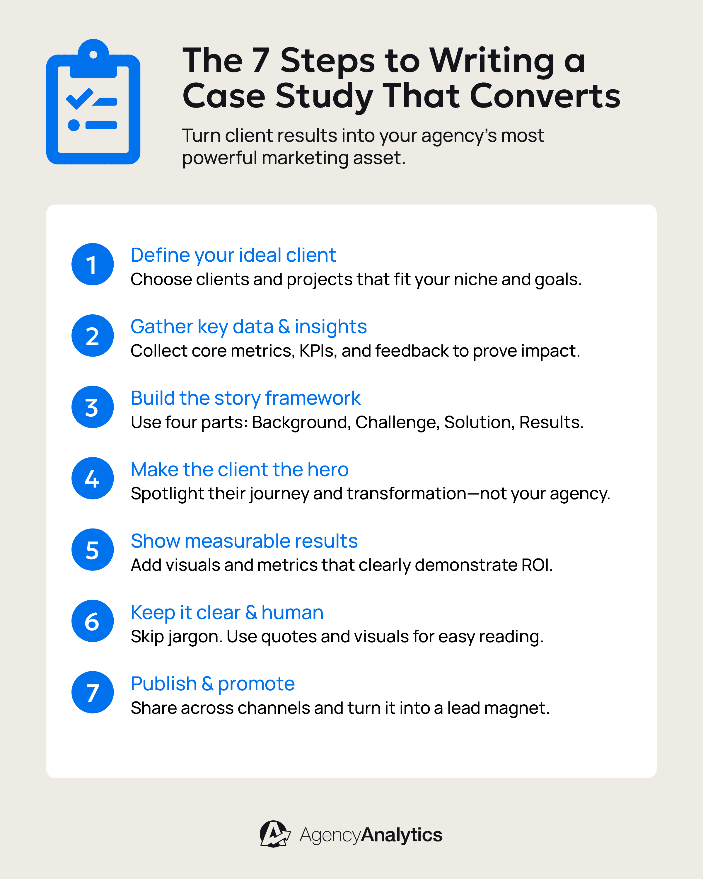 An infographic outlining the steps for how to write a client case study An infographic outlining the steps for how to write a client case study