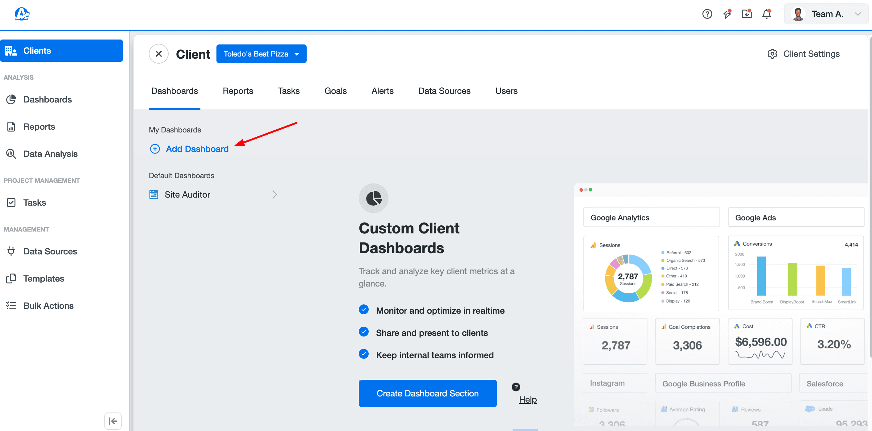 Add a new dashboard in AgencyAnalytics Add a new dashboard in AgencyAnalytics