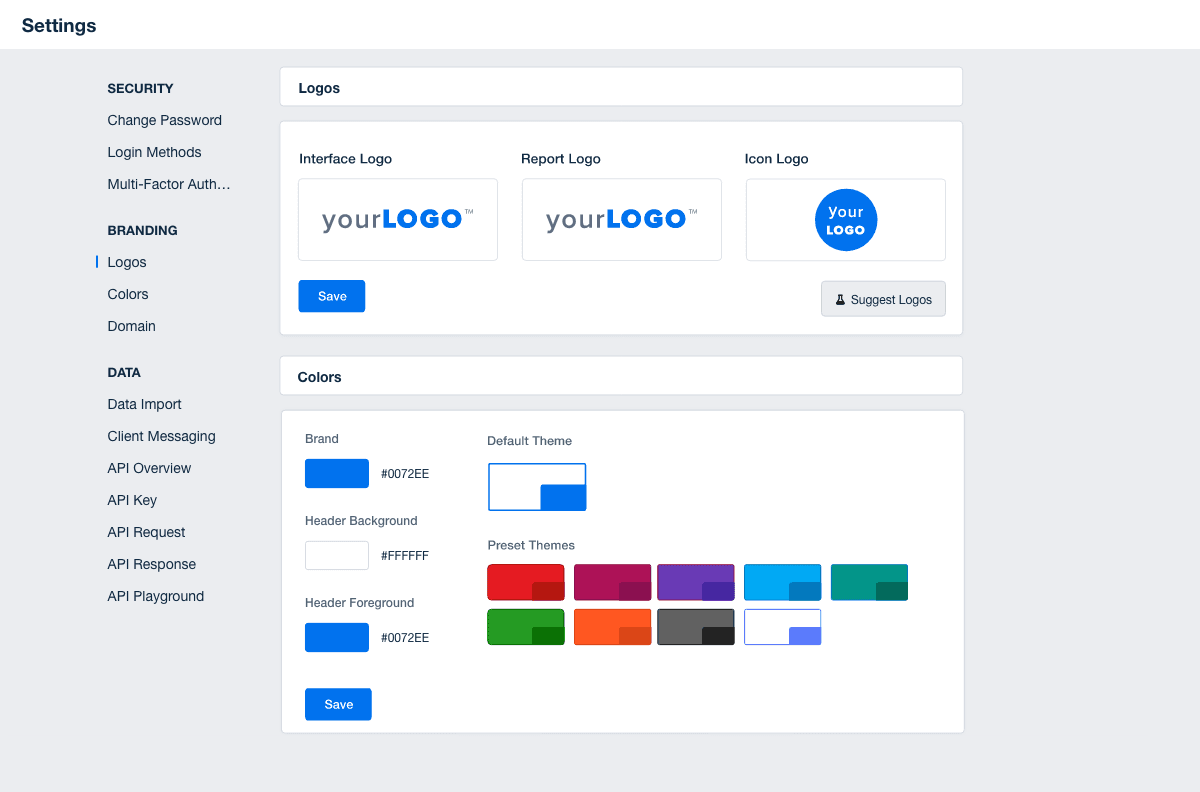 An example of custom white label settings in AgencyAnalytics An example of custom white label settings in AgencyAnalytics
