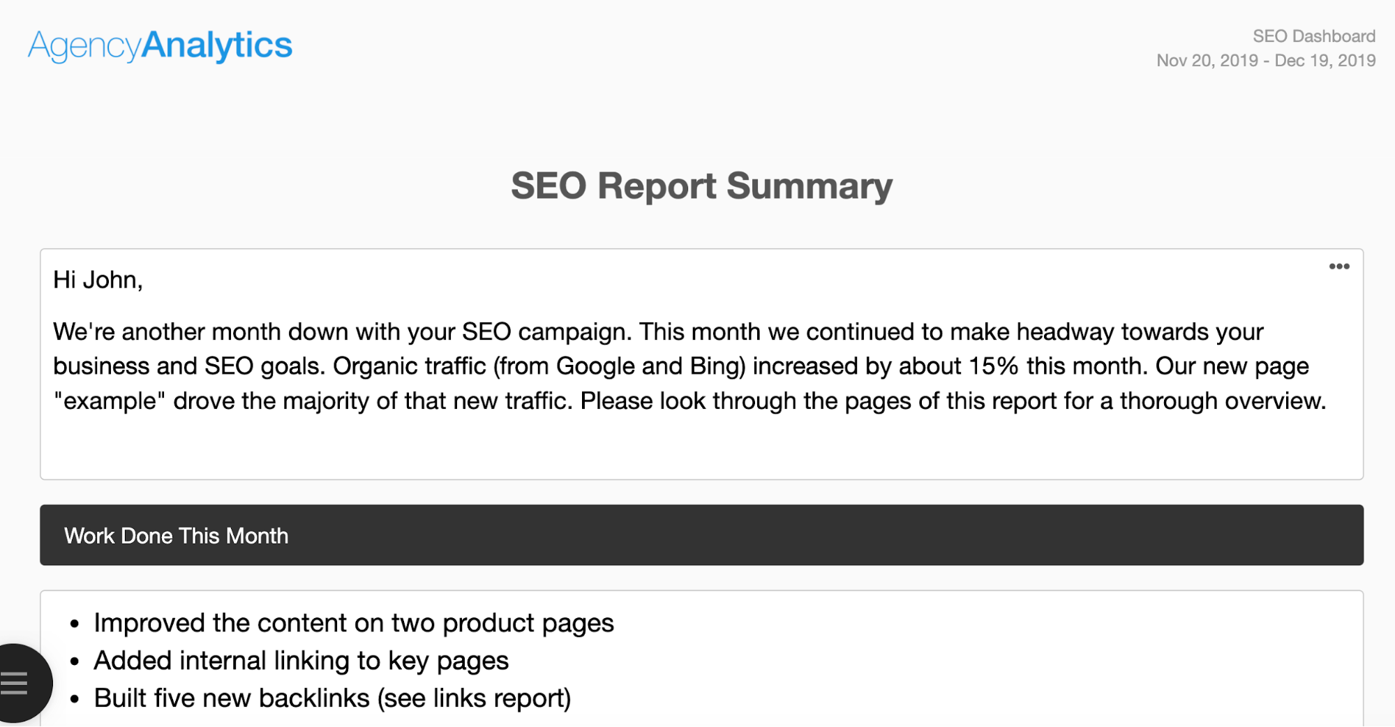 SEO report summary example SEO report summary example