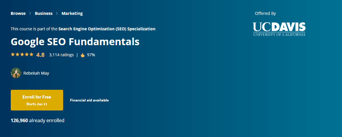 Coursera Google SEO Fundamentals Certification Course