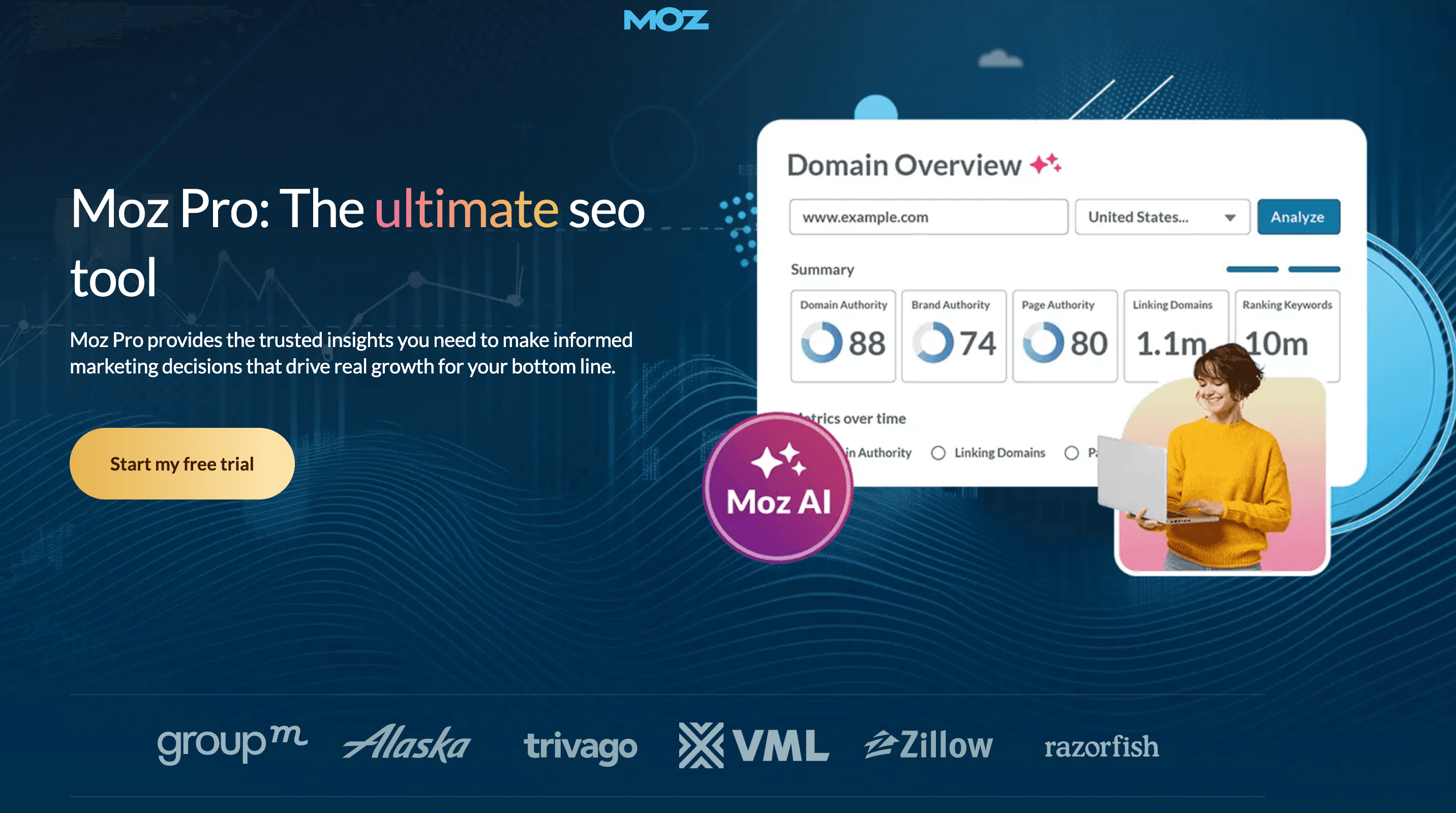 A screenshot of the Moz Pro white label SEO software homepage A screenshot of the Moz Pro white label SEO software homepage