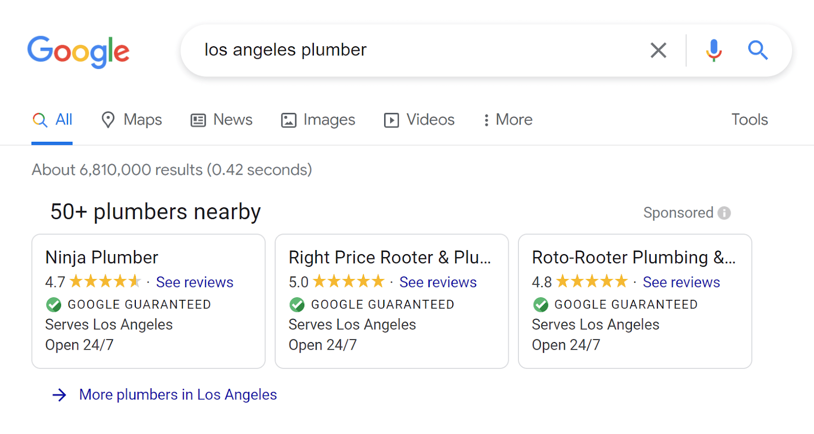 Google Guaranteed Example Search Result