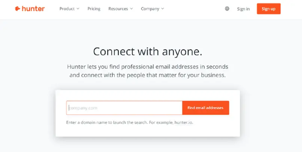 Hunter.io domain and e-mail finder Hunter.io domain and e-mail finder