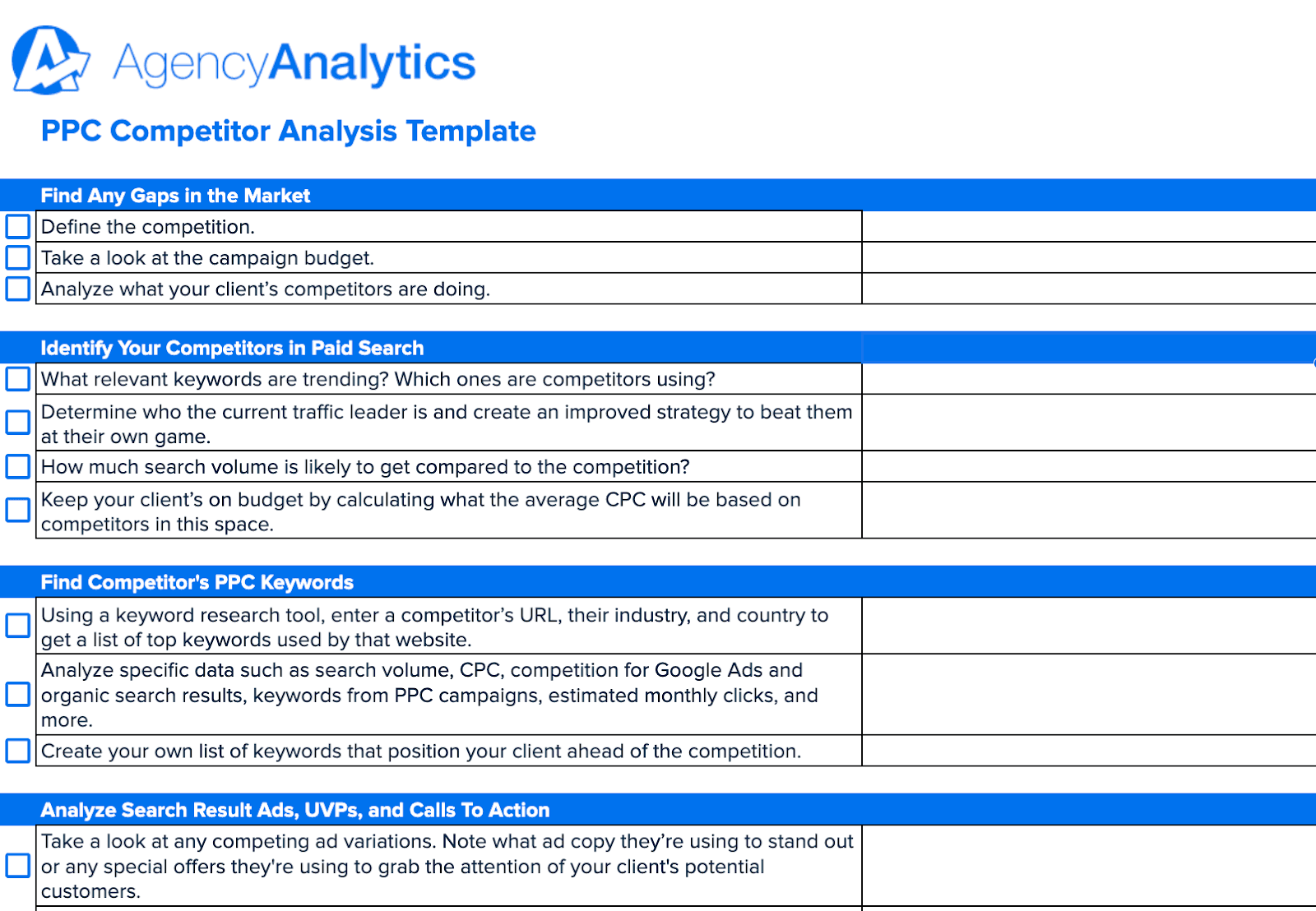 Competitor Checklist A Complete Guide to PPC Competitor Analysis - AgencyAnalytics