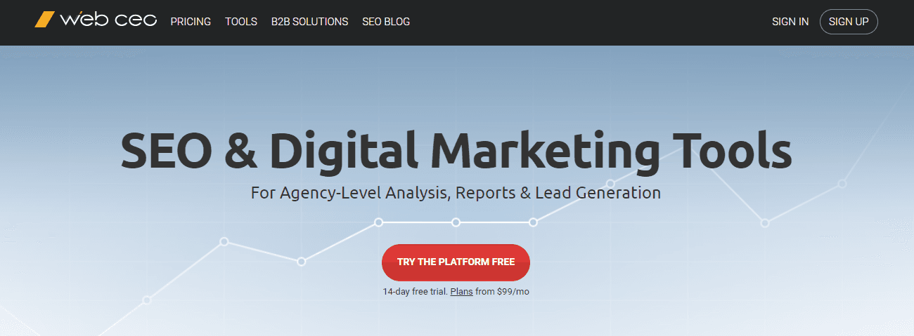 Web CEO Homepage Screenshot Web CEO Homepage Screenshot