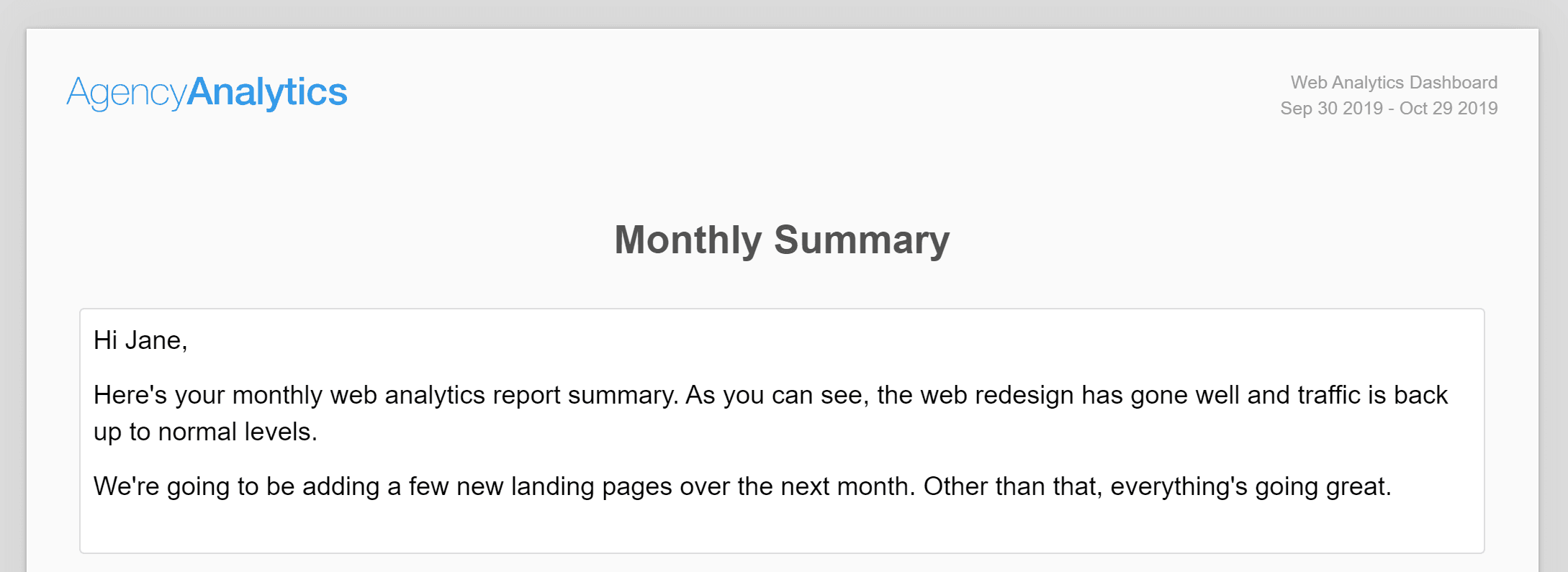 web analytics monthly summary