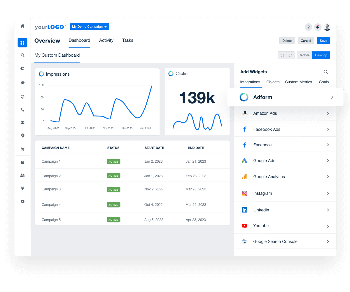 Custom Adform Client Reporting Dashboard Example
